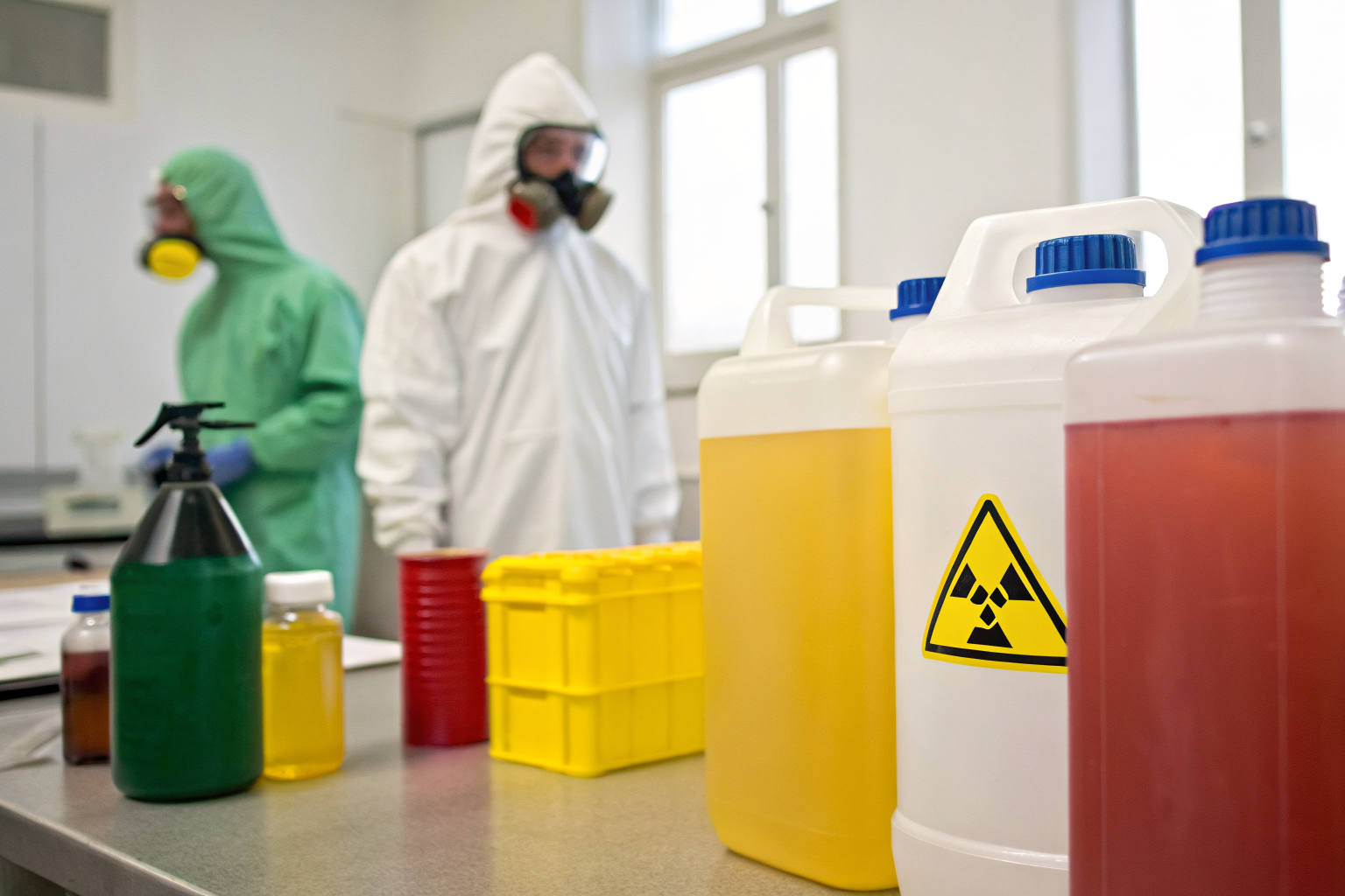Lab with acid containment materials at varying concentrations.