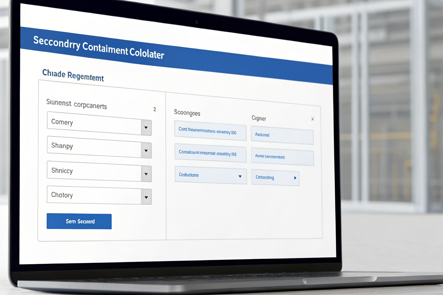 Digital interface of a containment calculator tool on screen.