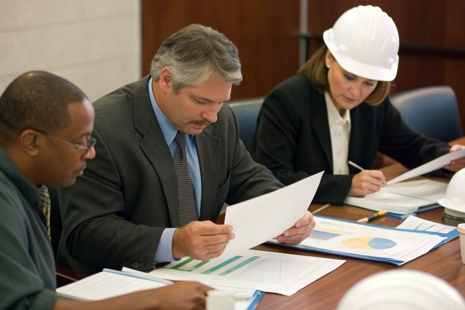 EPA officials reviewing SPCC amendments at a conference table.