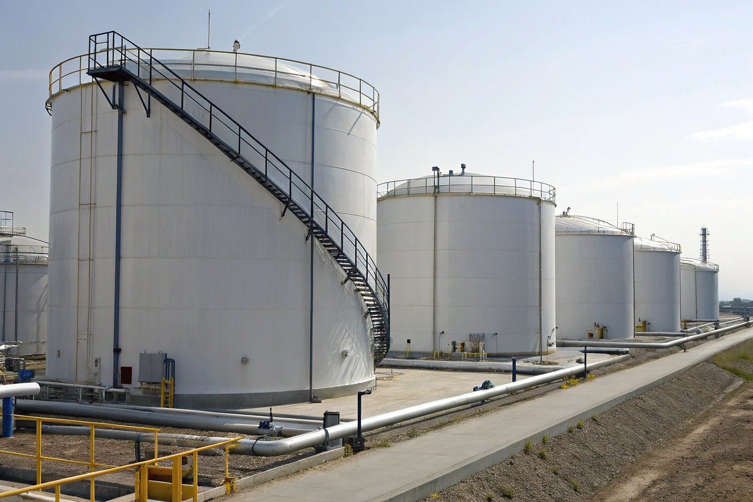 Oil tank storage area with secondary containment system.