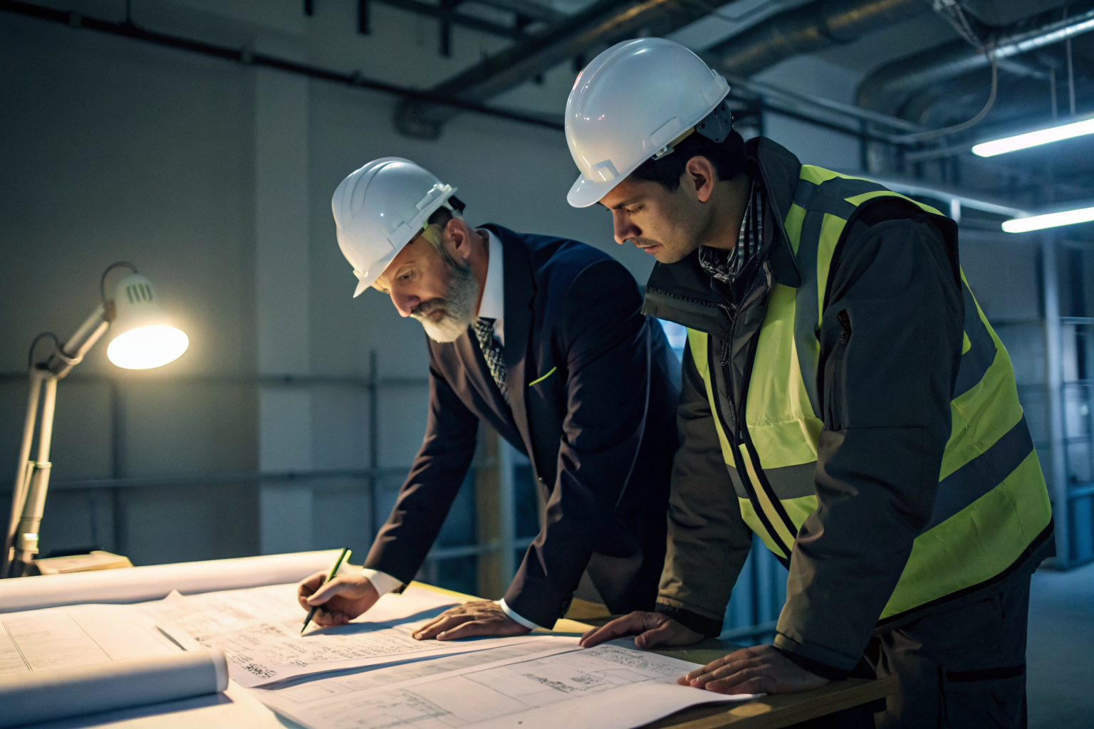 Engineers developing an SPCC Plan with technical documents.