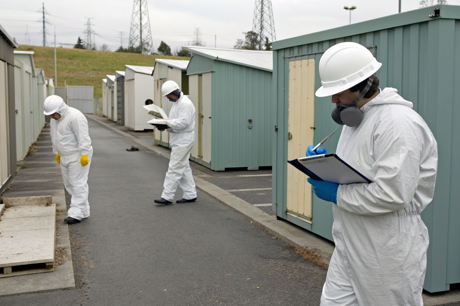 EPA inspectors conducting compliance checks in an industrial area.