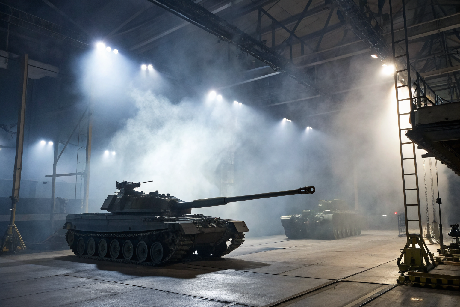 High-tech storage facility with dramatic lighting and advanced systems.