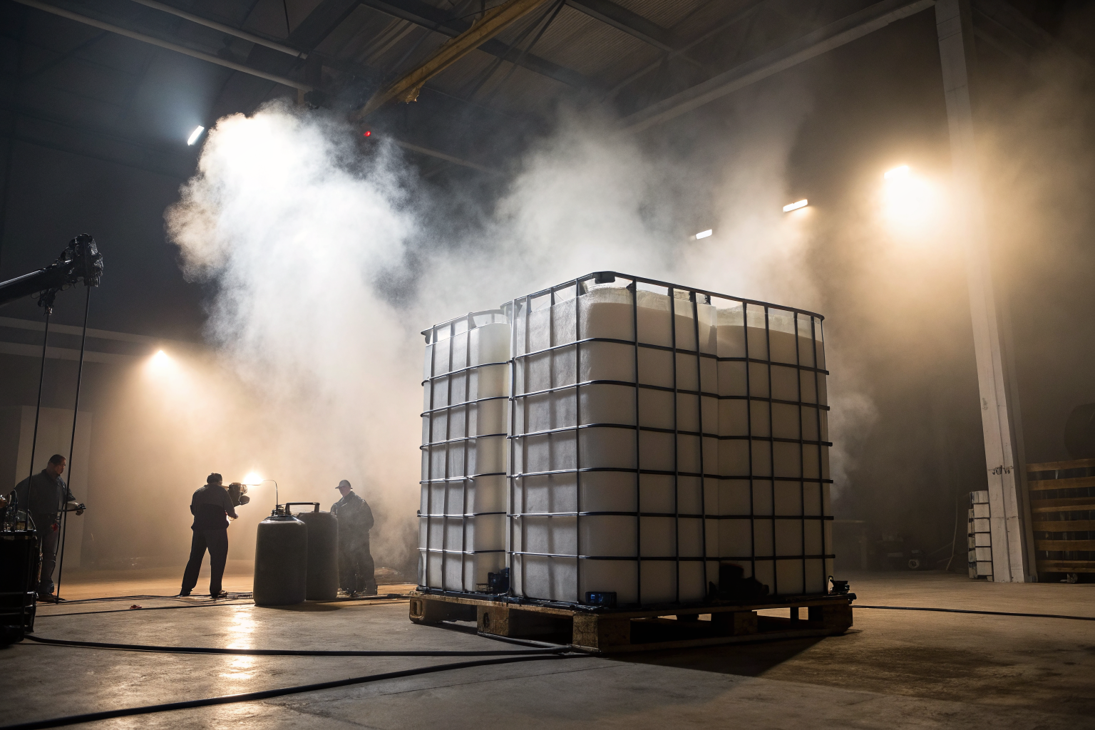 IBC pallet and modular berm in a detailed, dramatic setup.