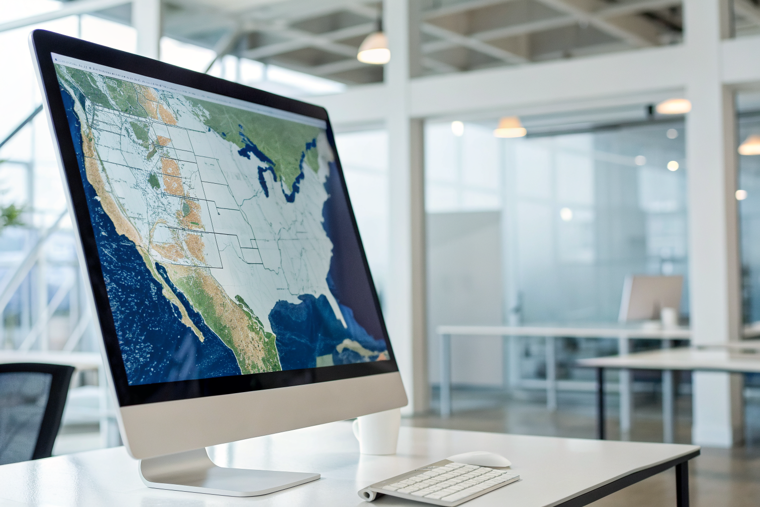 NOAA Atlas 14 map on computer screen in modern office.