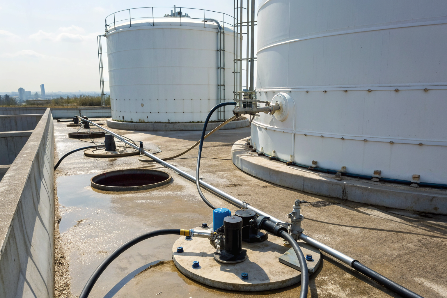 Sensors in interstitial space of tank monitoring for leaks.