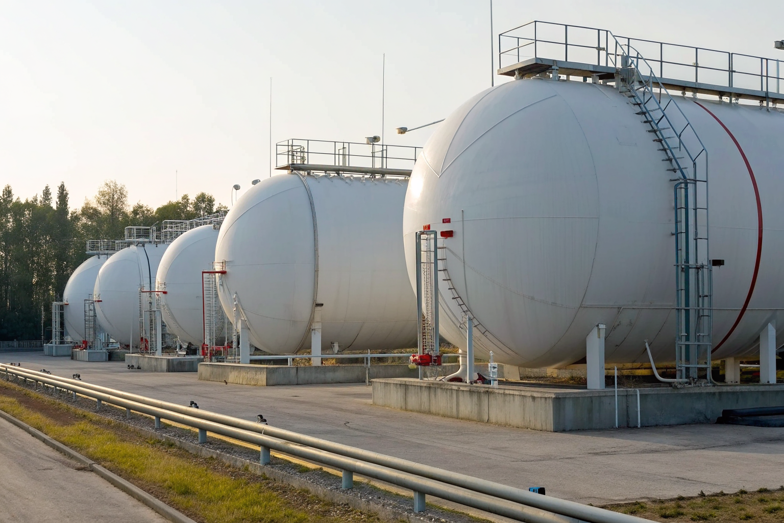 Gas station with storage tanks for gasoline and diesel.