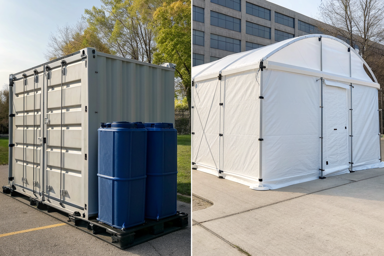 Portable vs permanent containment systems outdoors.