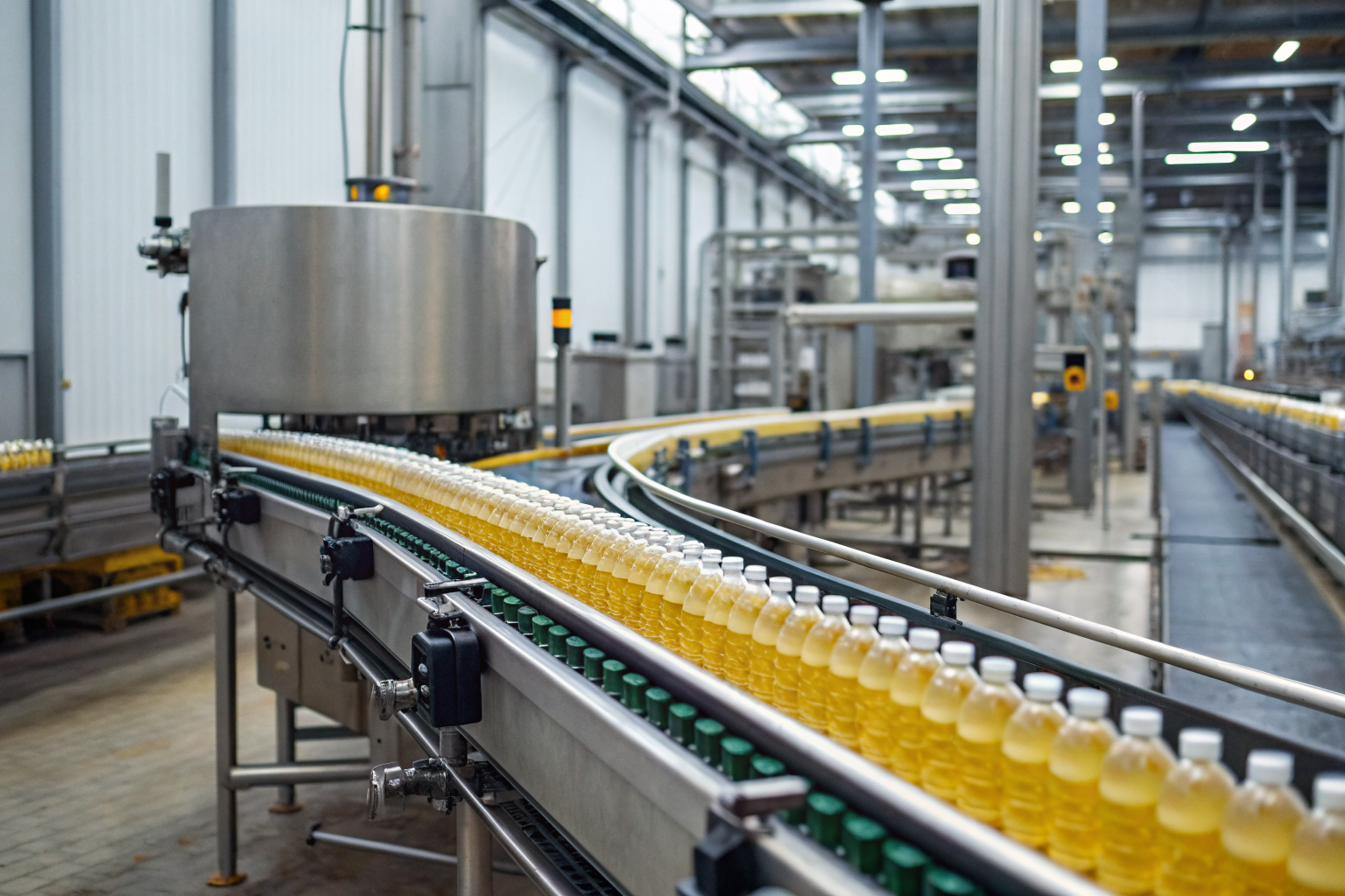 High-temperature oil transfer system in a food processing plant.