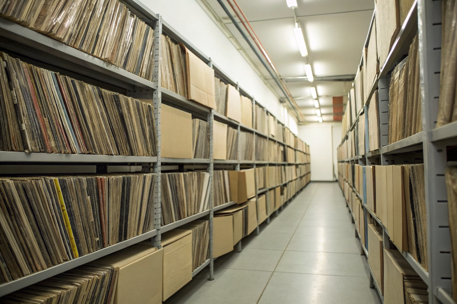 Archive room with record boxes labeled by retention periods.