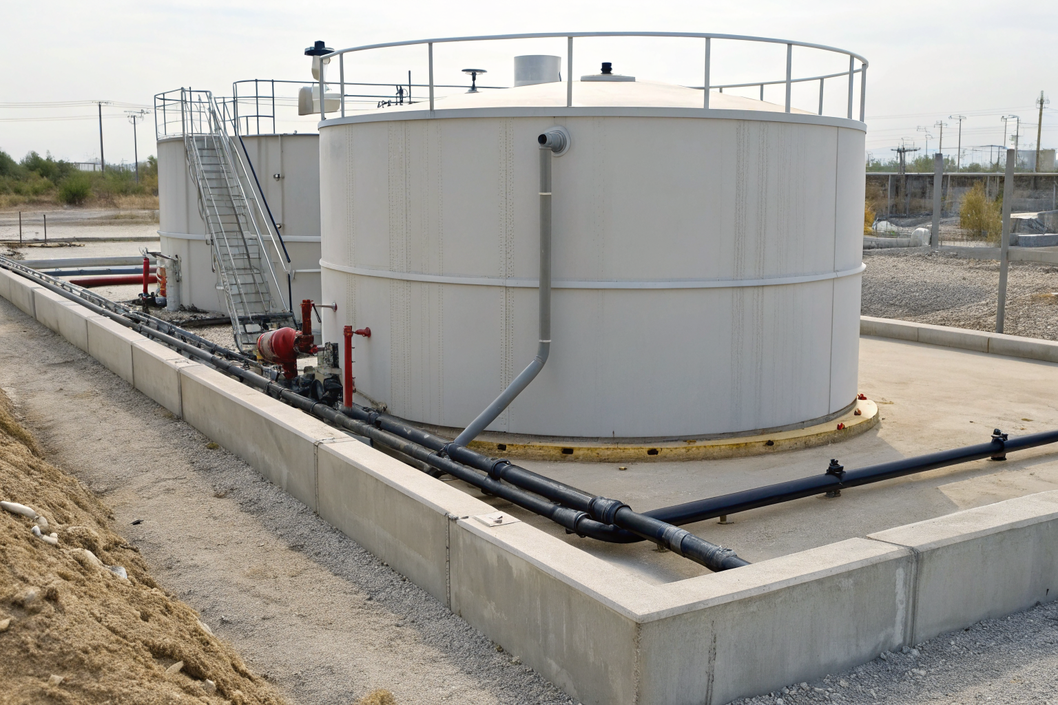 Secondary containment system around oil tank, showing SPCC compliance.