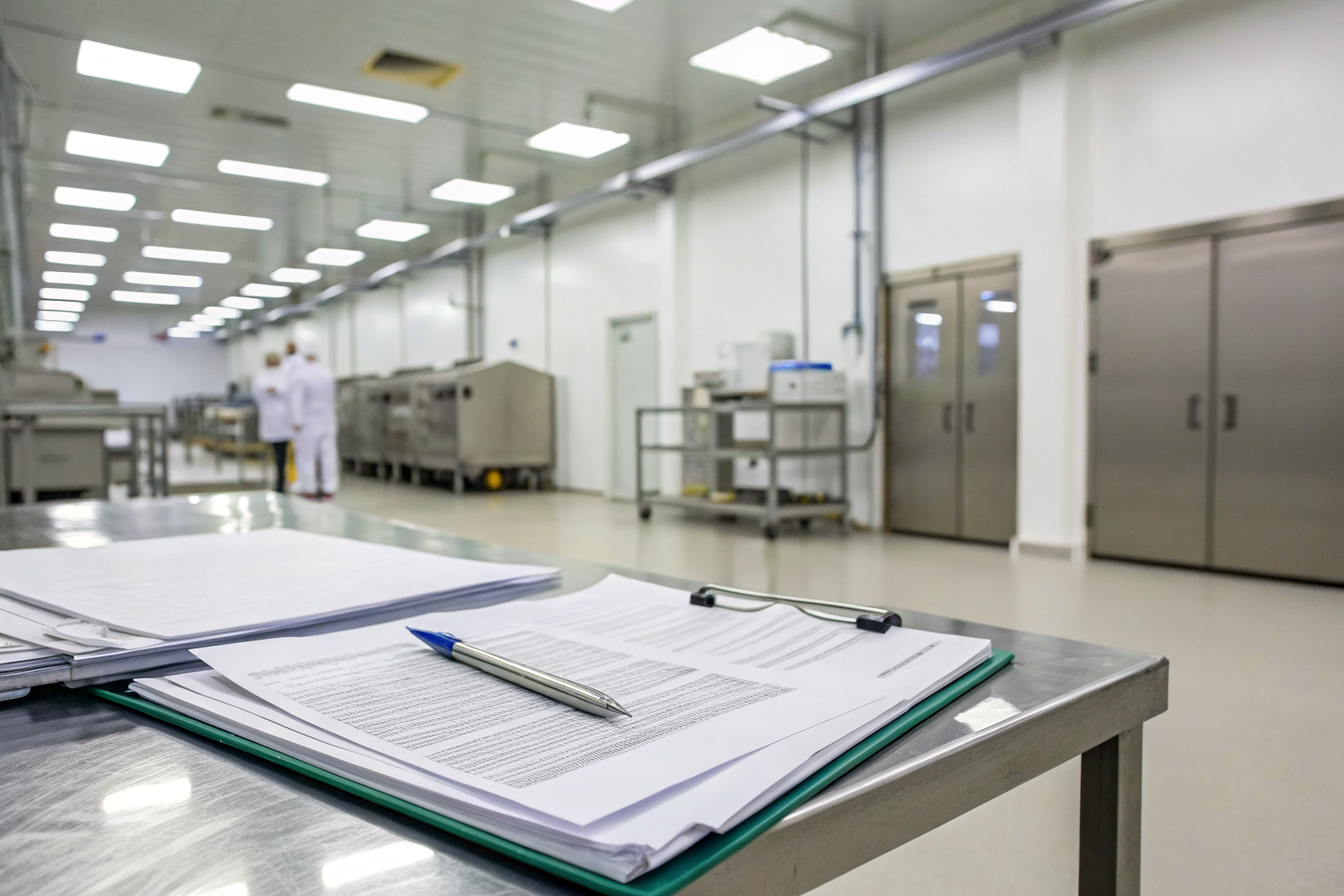 SPCC plan documents in a food processing office setting.