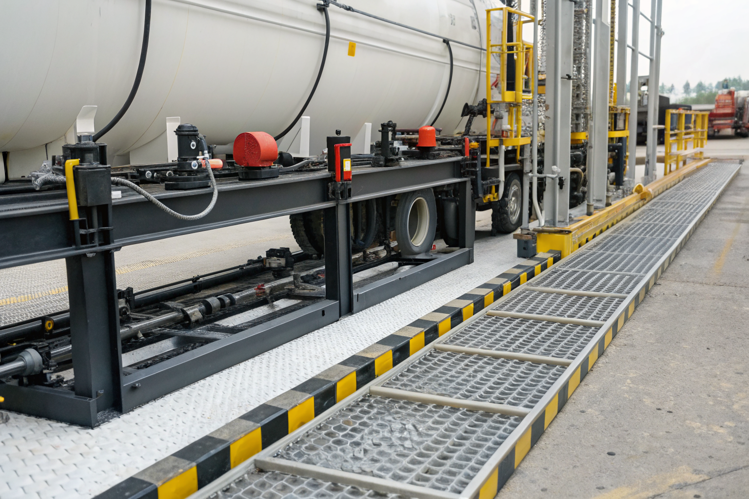 Loading rack system preventing fuel spills with automated controls.