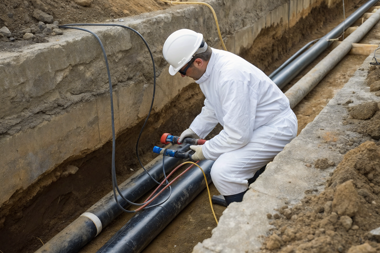 Technician testing buried pipes with cathodic protection systems.