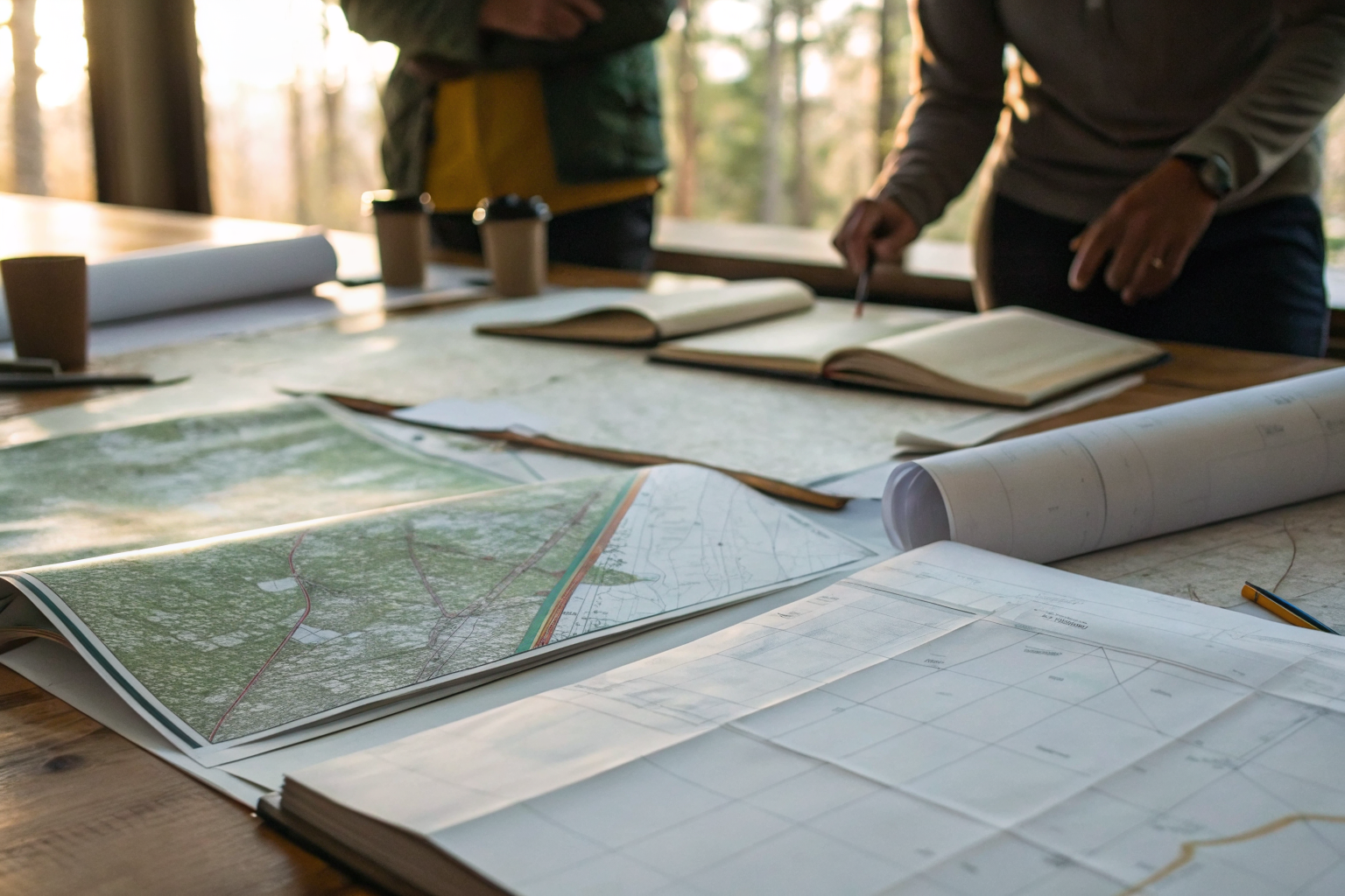 Documents and maps on a table discussing SPCC requirements.
