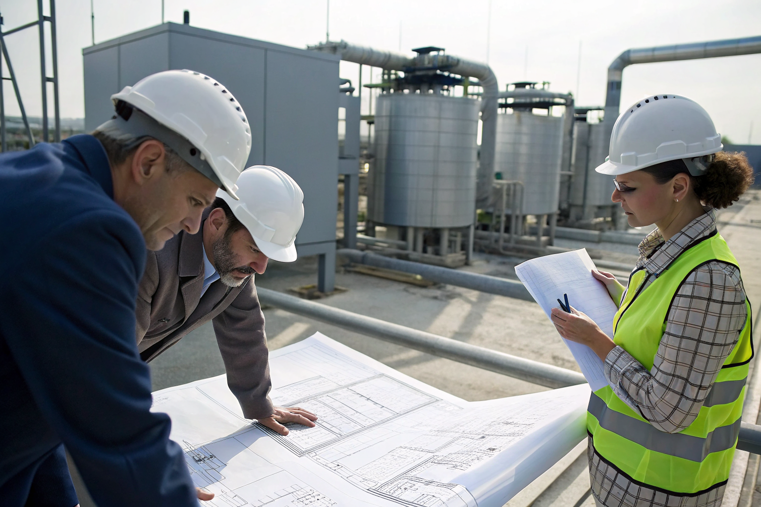 Engineering team reviewing containment systems for re-certification.