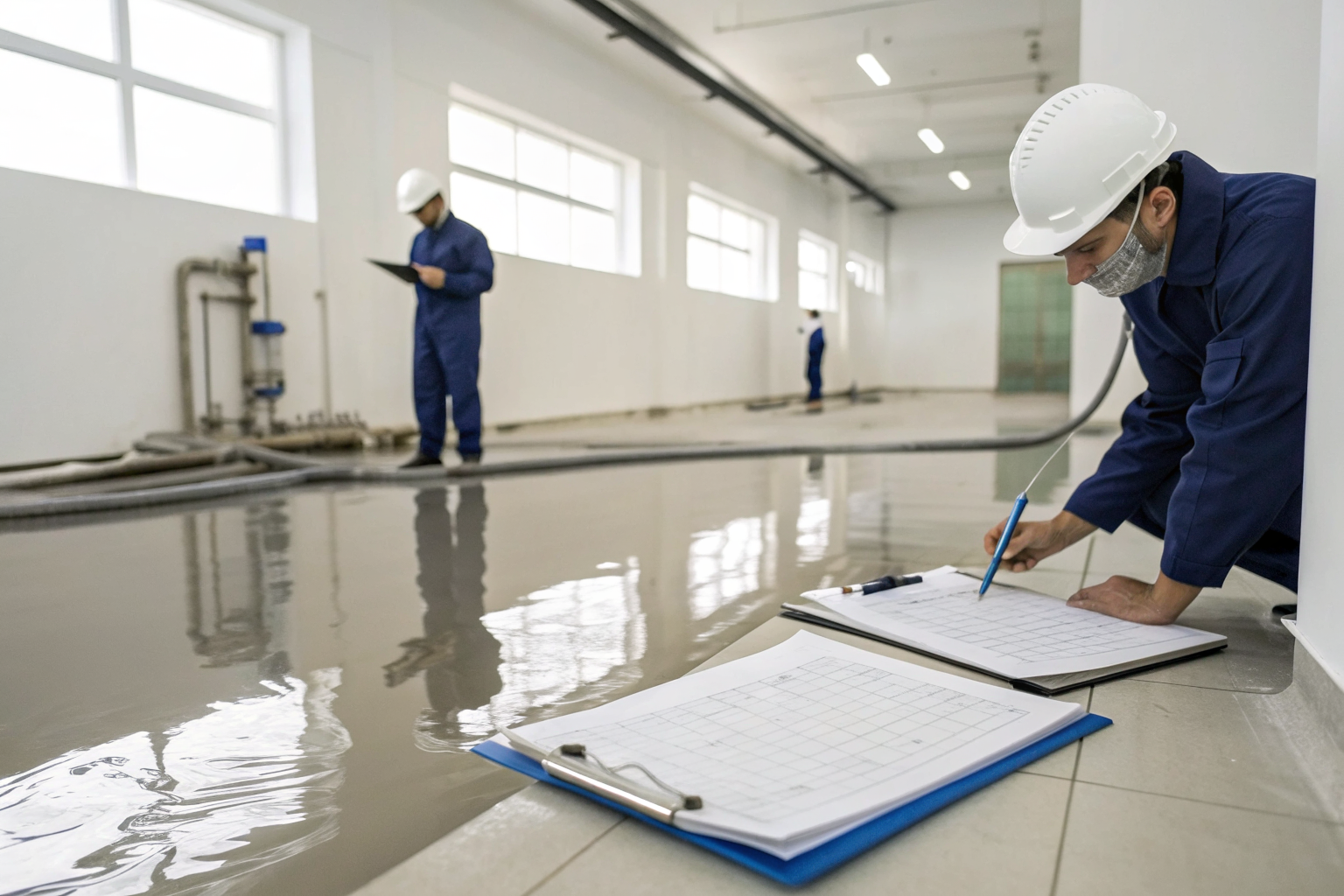Personnel documenting water removal procedures for SPCC compliance.