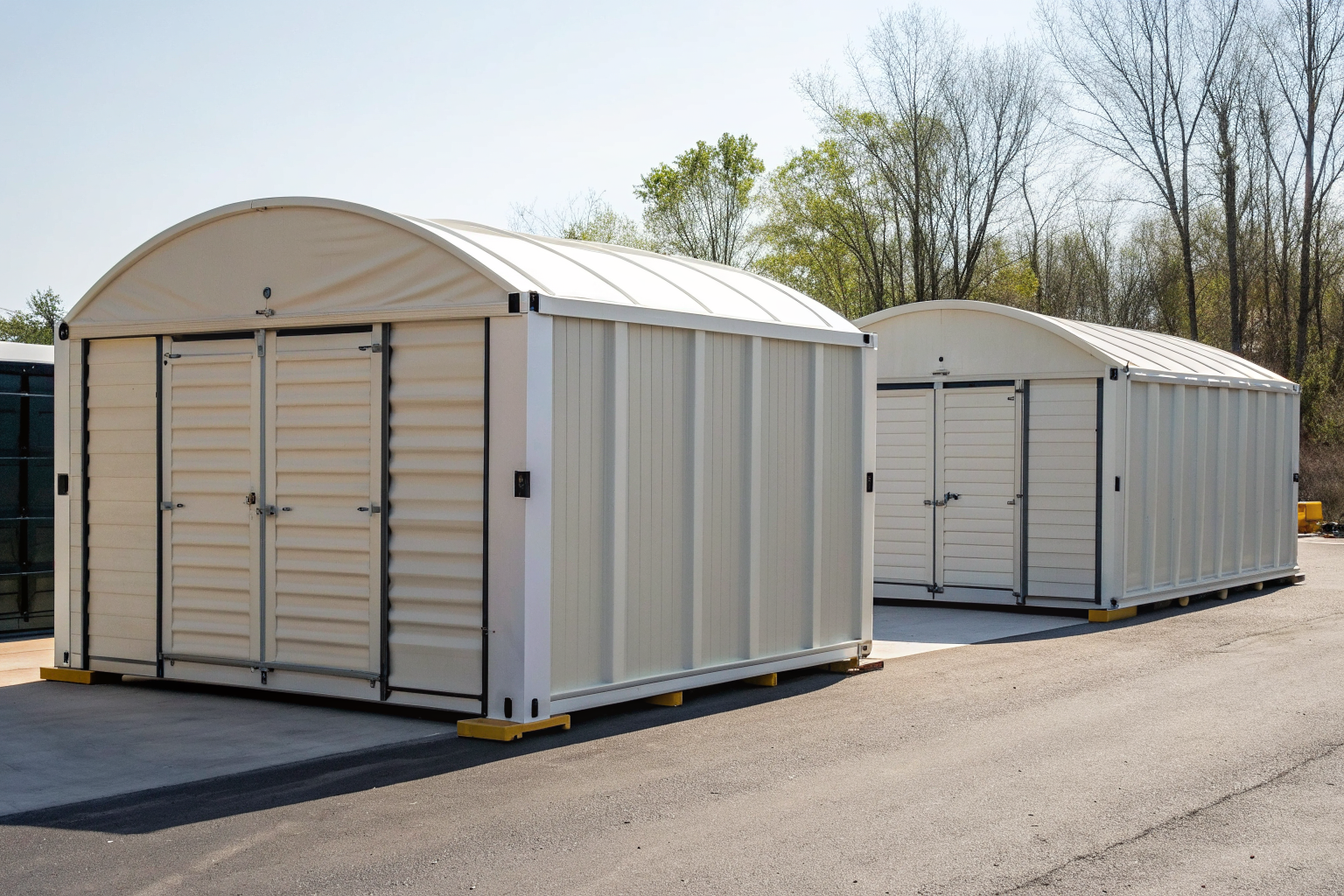 Weatherproof storage buildings enclosing drums.