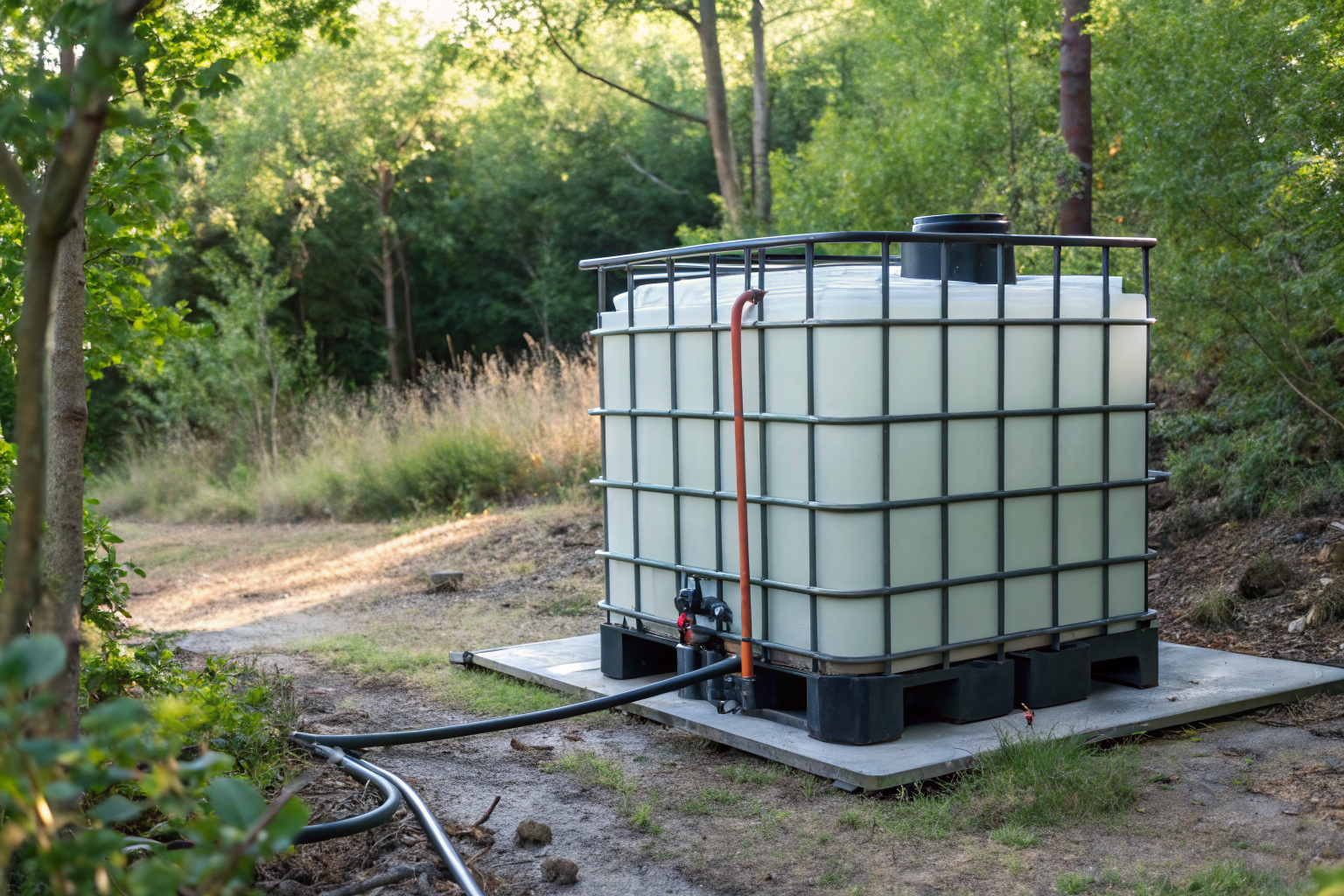 Portable tank containment system outdoors in a natural environment.